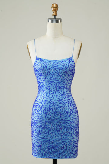 Tirantes de Espagueti Azul Vestido de Cóctel